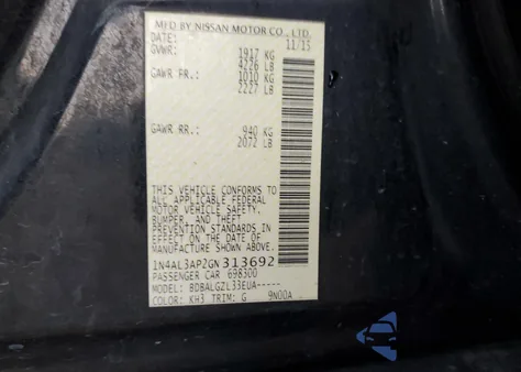 2016 Nissan Altima 2.5 from USA, damaged, VIN 1N4AL3AP2GN313692